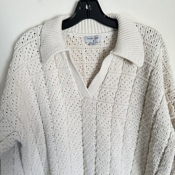 Rachel Comey X Target 1X Beige V Neck Collared Sweater Chunky Knit Cotton Blend - Picture 3 of 7